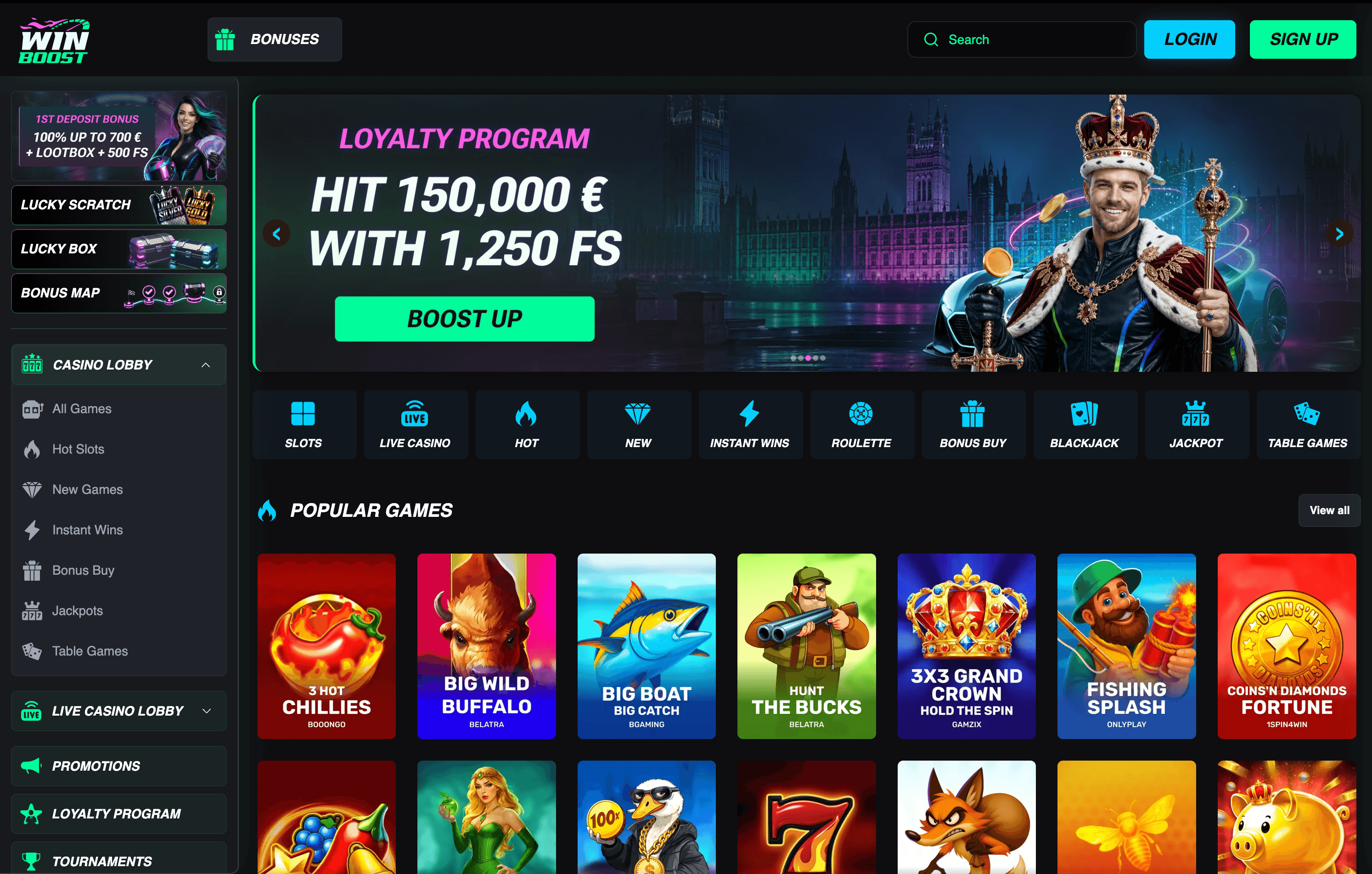 WinBoost Casino Lobby