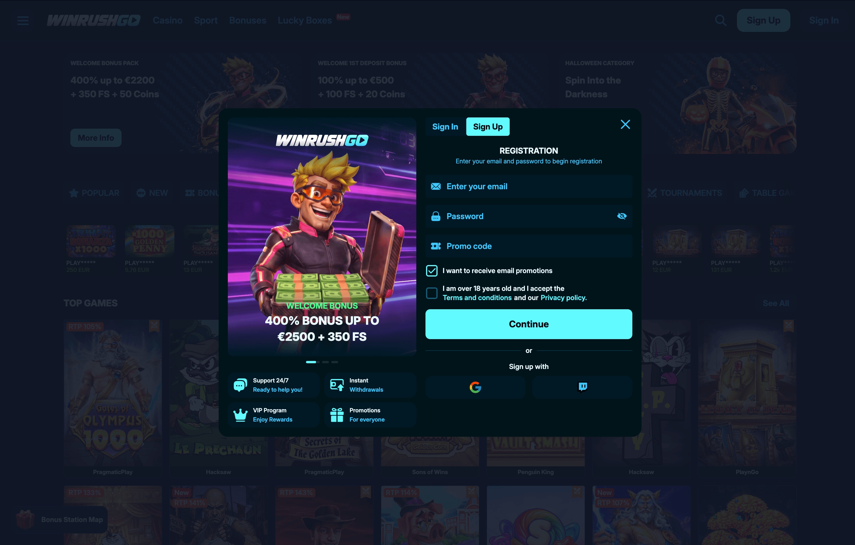 WinRushGo Casino Sign Up