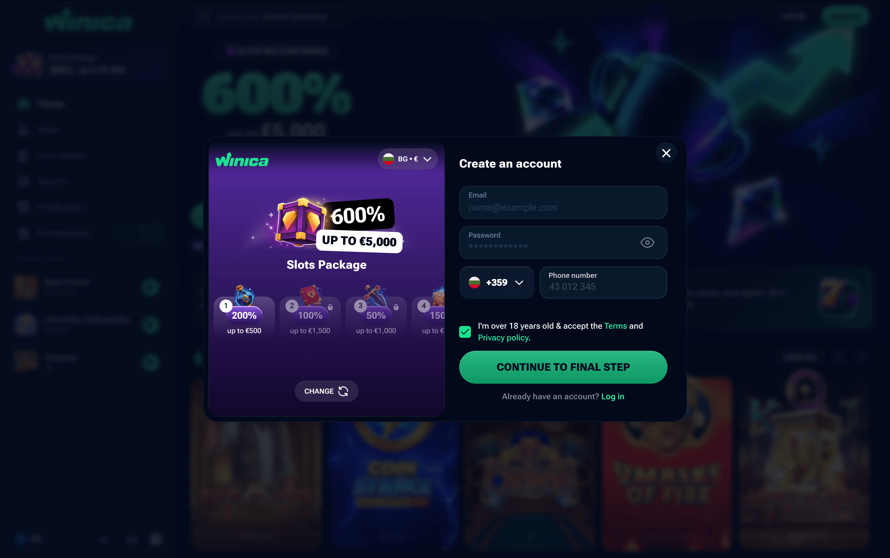 Winica Casino Sign Up
