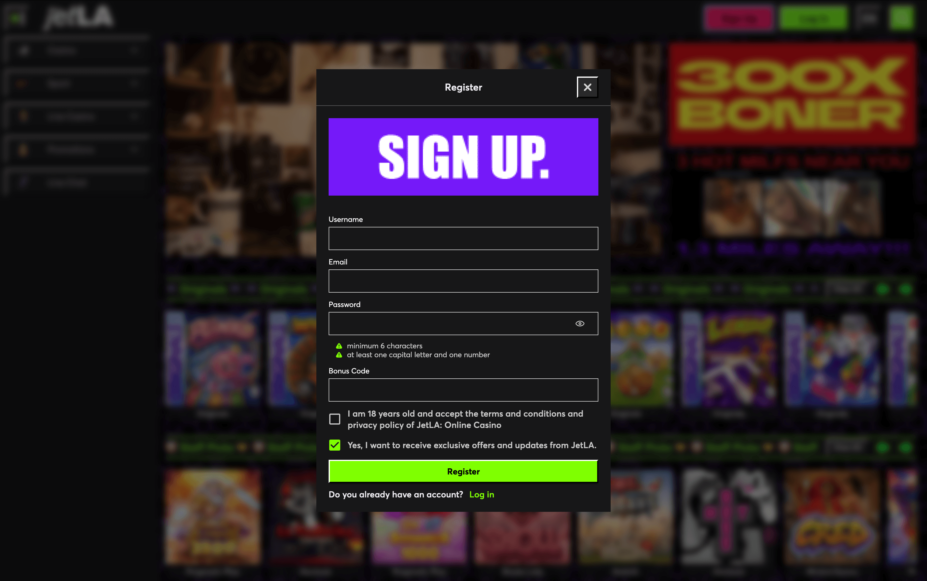 jetLA Casino Sign Up